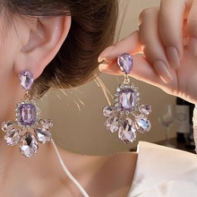 高级感镶钻花朵耳环欧美夸张设计长款流苏耳坠网红时尚百搭耳饰女