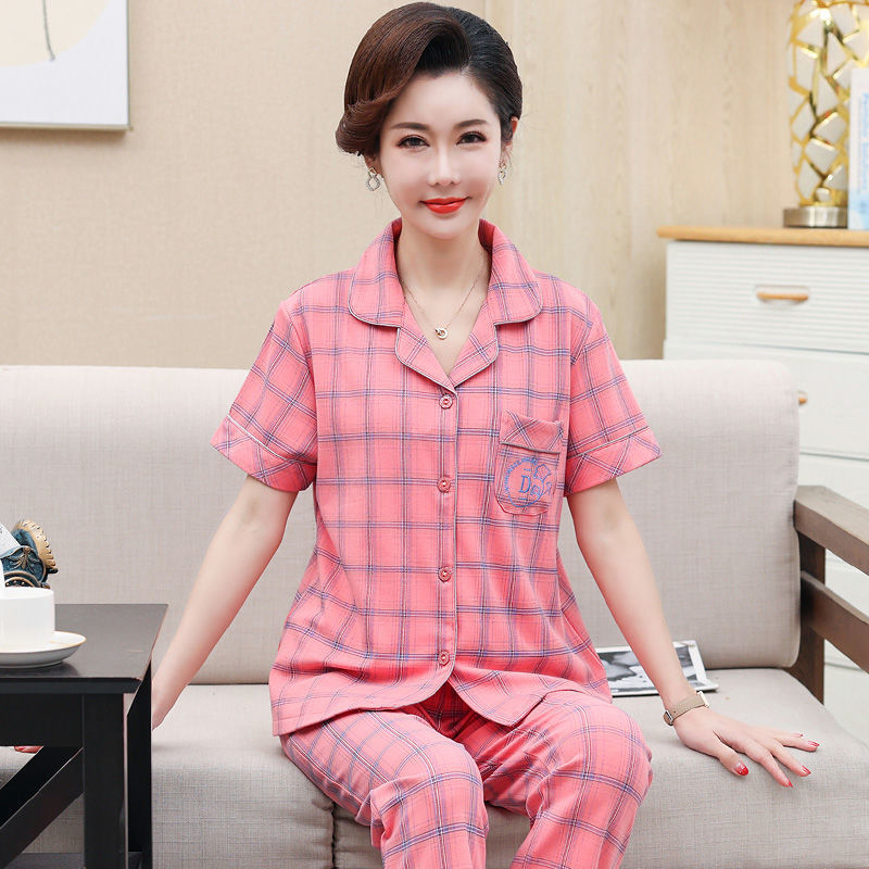 Pijama de algodón de verano Pantalones de manga corta para mujer de mediana edad traje de Rebeca de talla grande Delgado homewear