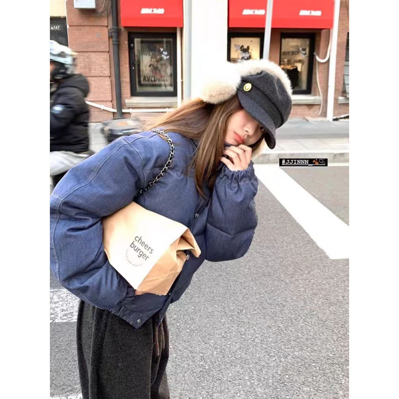 2025冬季新款牛仔蓝宽松保暖面包服羽绒棉服百搭外套女|undefined