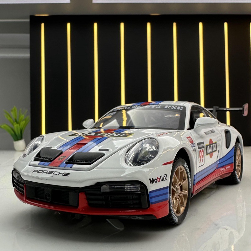 JIANYUAN 합금 자동차 모델 PORSCHE 911GT3RS 레이싱 모델 장식품 소리와 가벼운 백 포스 소년 장난감 자동차 컬렉션