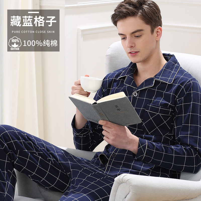 Pijamas de los hombres primavera y otoño más tamaño % algodón manga larga 2022 nuevo traje casual desgaste del hogar se puede usar fuera