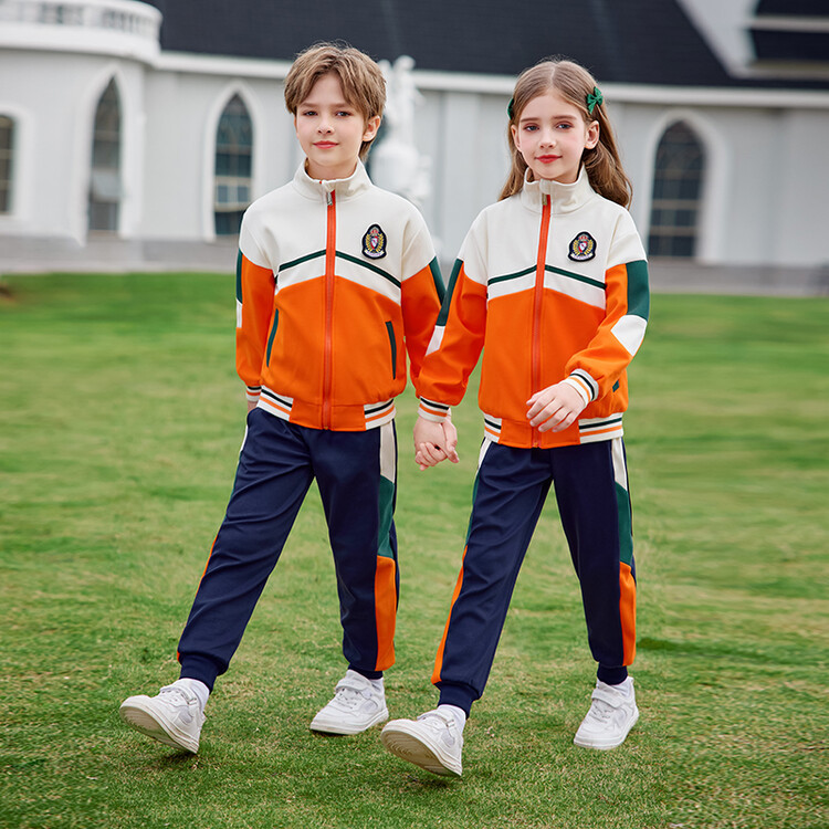 英倫風小學生春秋新款橘色校服運動套裝幼兒園園服夏季畢業照班服