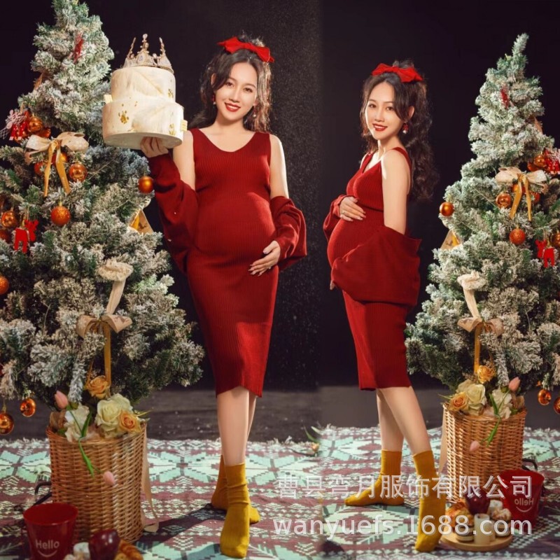 Photo Studio Pregnant Women's New Christmas Photo Theme Pregnant Mommy Photo Art Photo Photography Clothing Indoor Photography