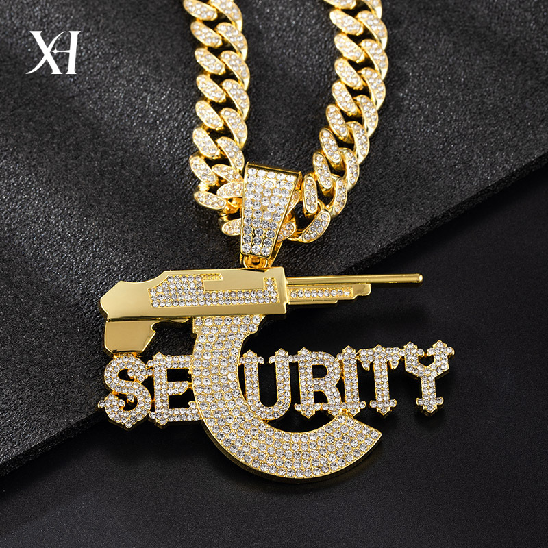New full diamond Cuban chain splicing letter love pendant hip-hop street culture trendy men's necklace_voghion.com