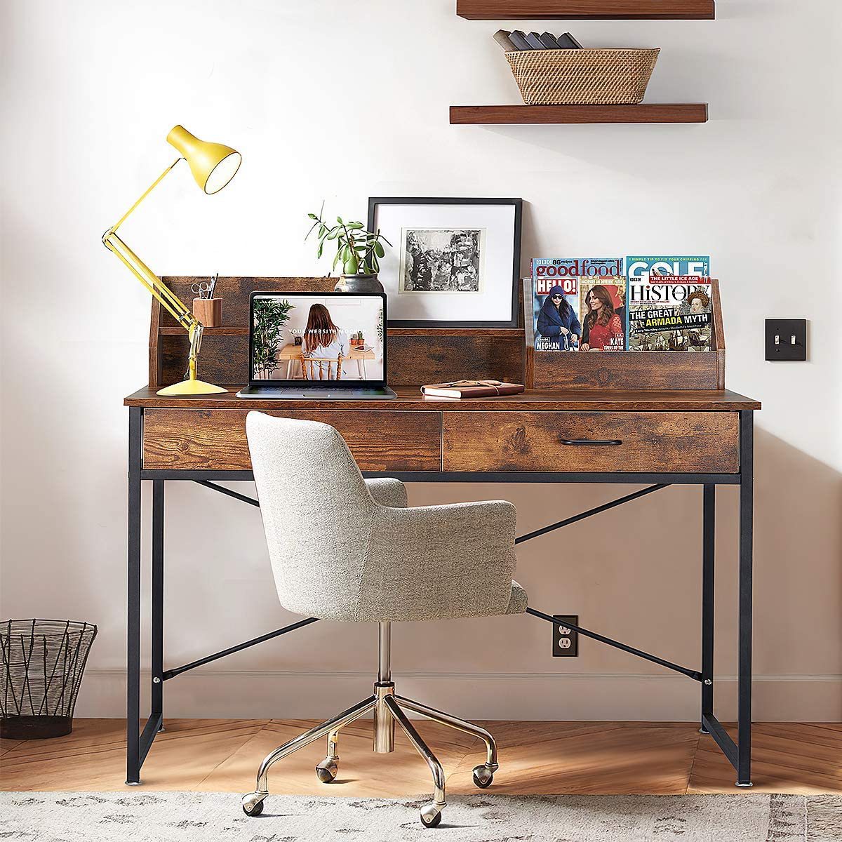 现代简约电脑桌携带桌面置物架方便储物台式办公桌适用于写字办公