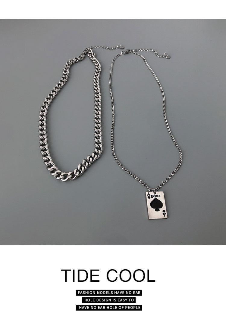 Double Layer Spades Playing Card Necklace In Titanium Steel_voghion.com
