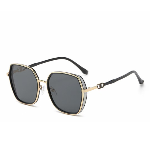 Internet celebrity fashion thick edge flash diamond beige sunglasses  new women's advanced anti-UV polarized sunglasses