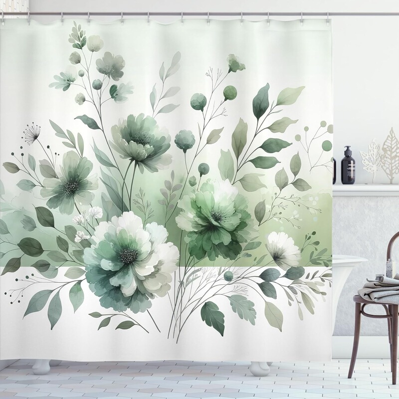 Temu Cross-Border E-Commerce Modern Farmhouse Green Leaf and Floral Watercolor Painting Bathroom Decoration with Hook Usa Europe North America Temu Cross-Border E-Commerce Modern Farmhouse Green Leaf and Floral Watercolor Painting Bathroom Decoration with Hook Usa Europe North America