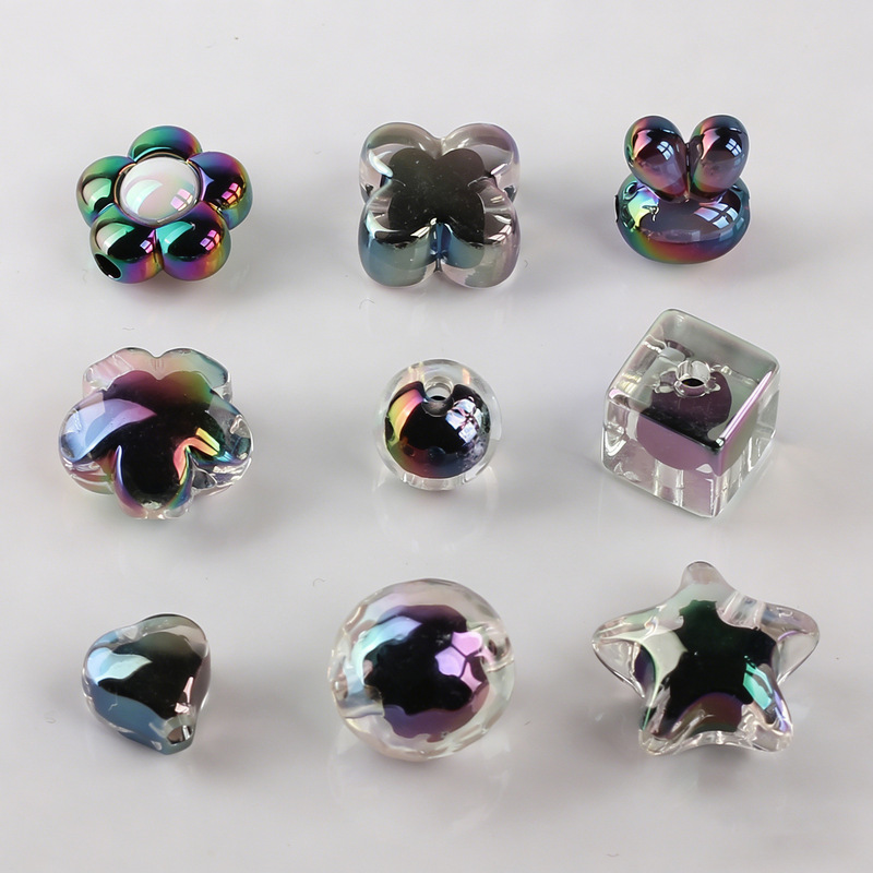Acrylic Transparent Black and White Beads, Color-Plated Perforated Beads, Mobile Phone Chain Loose Beads, Handmade DIY Jewelry Accessories Wholesale