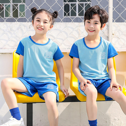 Children's short-sleeved suit boys' summer mesh quick-drying sports T-shirt girls' basketball jersey football shorts