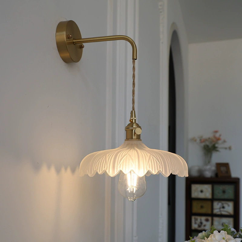 Retro Brass Ceiling Lamp, Cristal Glass Flower Shade, 33×33×22 cm, Multiple Glass Colors
