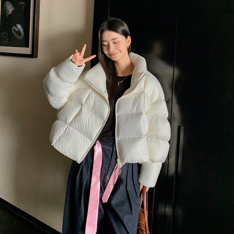 Fifty and Standing『Mousse Puff』90% White Goose Down Traceable High-Quality Women's Short Down Jacket with Stand-Up Collar