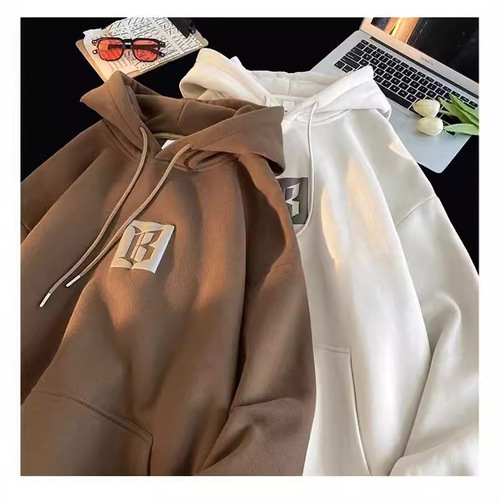 Unfluffy Country Chic Streetwear BF Hooded Sweatshirt Couple's Version Autumn/Winter Short Sleeve Versatile Casual Simple Top