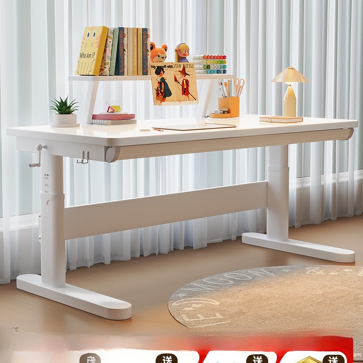 Suiyuan Kidsren's Study Table Primary School Students Home Large White Writing Table and Chair Set Liftable Class Table Solid Wood Desk