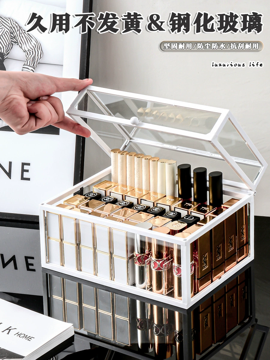 Glass lipstick, storage box, transparent table dressing table