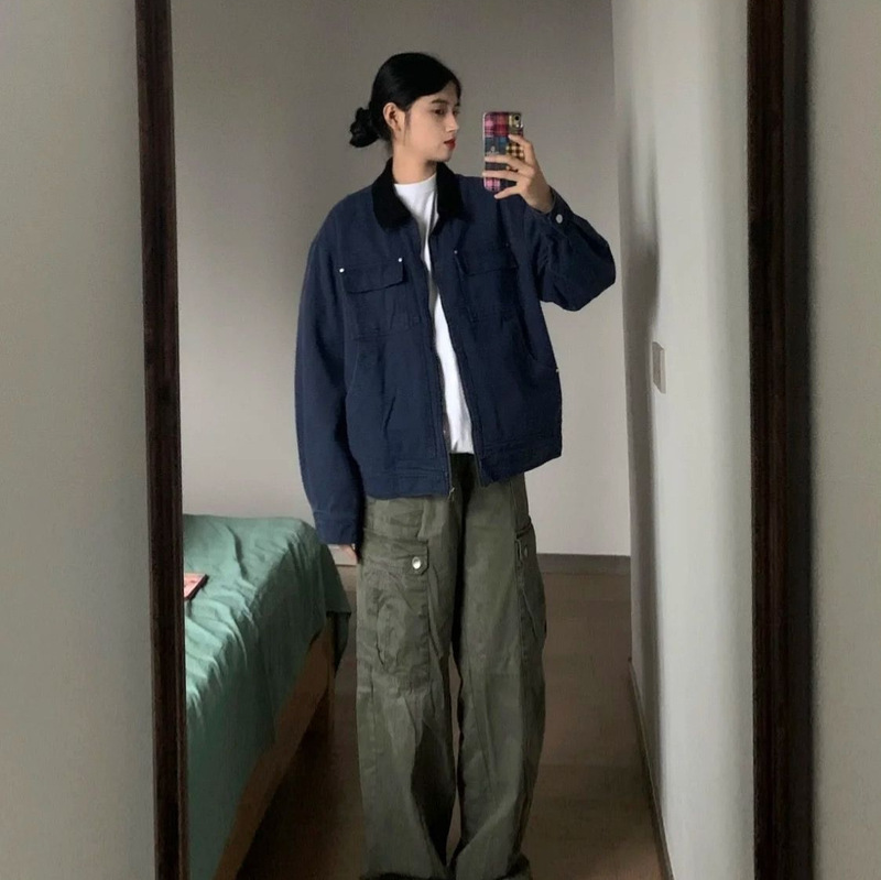 New Trendy High-End Jacket Men's American Retro Cleanfit Lapel Workwear Baseball Jacket for Spring and Autumn