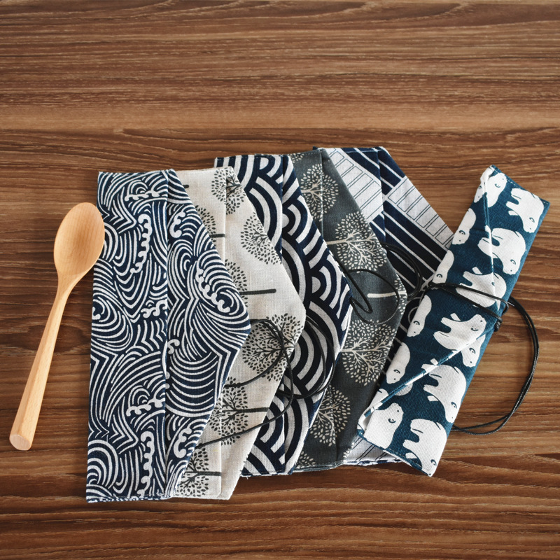 Manufacturer's supply Japanese style tableware bag portable chopsticks and spoons storage bag chopsticks and spoons cotton and linen handmade bags