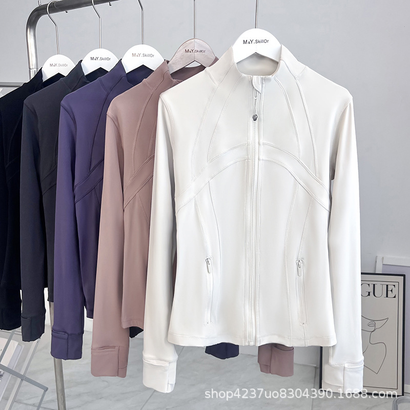 The Same Style as on the Cabinet, Defi Slimming Look Stand-Up Collar Yoga Top for Women's Daily Fitness Outer Wear Brushed Nude Jacket