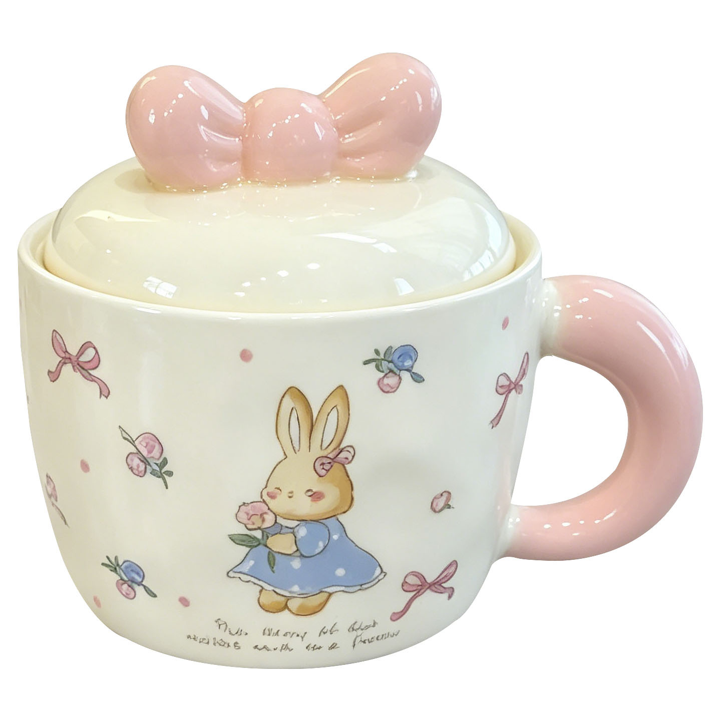 Conejo encantador taza de cerámica con tapa de alto valor facial regalo de pareja taza de agua de dibujos animados taza de café doméstica