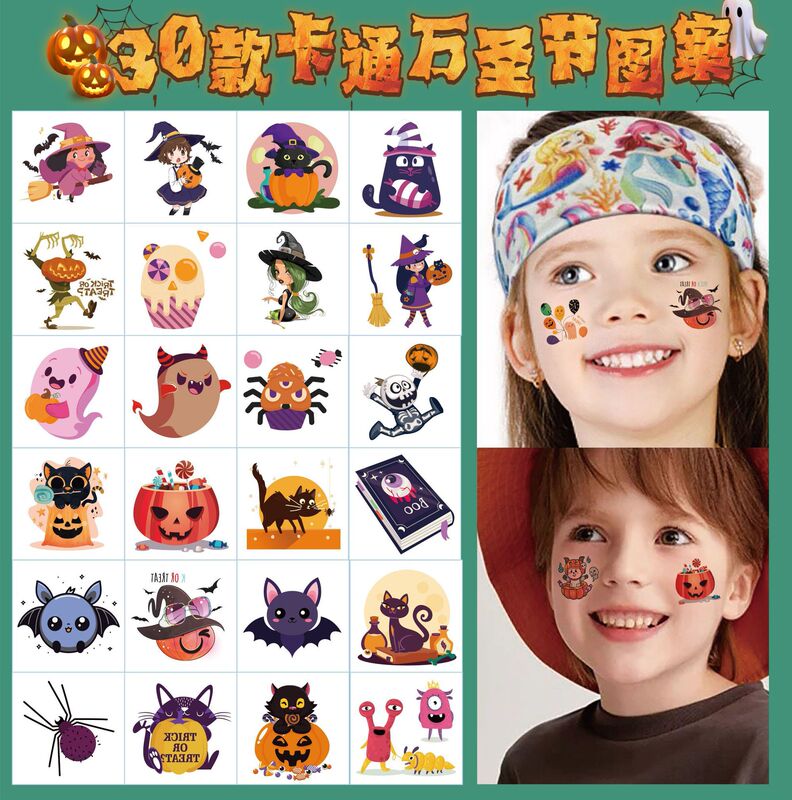 Cross-border New Children's Cartoon Halloween Tattoo Waterproof Party Party Cute Funny Fun Temporary Sticker
