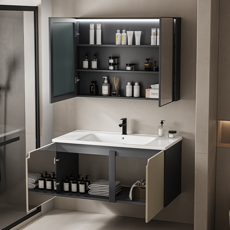 armario de baño de abeja de aluminio de acero inoxidable tipo pared de pared de pared de acero inoxidable espacio cerámico integral lavabo de baño a prueba de agua