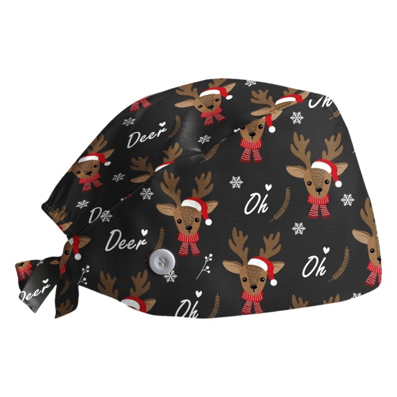 Amazon Surgical Hat New Christmas Theme Nurse Hat Printed Hat Sweat Strip Hat Dust Cloth Doctor Bag Head Hat