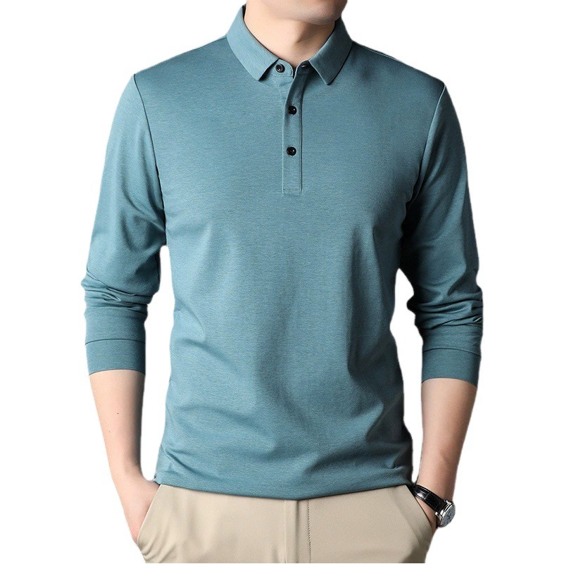 Мужская рубашка-поло из шелка тутового шелкопряда с длинными рукавами, новинка весны 2025 года, деловой повседневный стиль, для мужчин среднего возраста, однотонная, комфортная.
