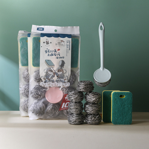 Xiyiou manufacturer wholesales 4 pcs, 6 pcs, 12-pack steel wire balls for pots and dishes, 10-piece wire brush cleaning set