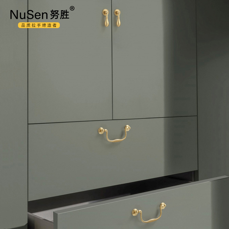 博雅五金法式輕奢吊墜純銅衣櫃拉手金色北歐復古抽屜全銅拉環把手