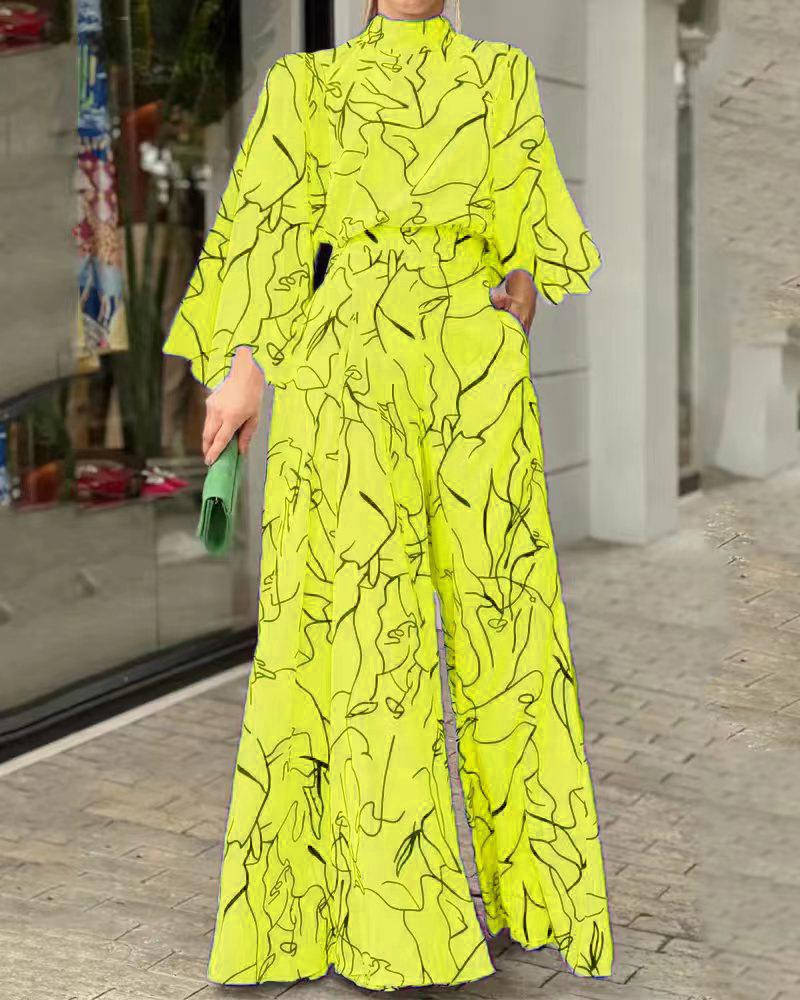 2022 verano europeo y americano ropa de mujer Amazon elegante cintura con cordones de manga larga Halter pantalones impresos mono