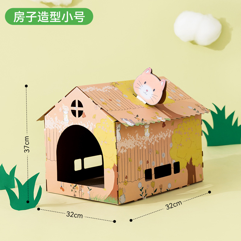Cat Forest Chalet Carton Tablero para rascarse para gatos Juega y duerme en una guarida para gatos Papel corrugado grueso de gran tamaño Juguetes para gatos domésticos