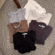 Shoulder Short-sleeved T-shirt Women's Summer Cotton Tight-fit Pleated Slim-fit Irregular Design Short Short Top