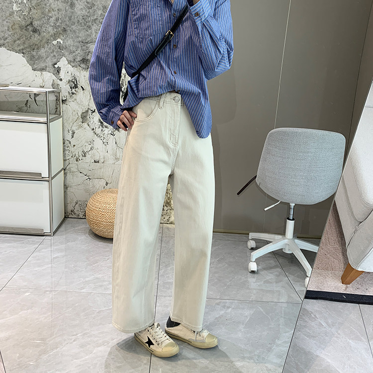 Trendy scythe-patterned jeans, stylish balloon-style high-waisted, elastic, slimming, loose, straight-leg pants for women, autumn collection H091104 Trendy scythe-patterned jeans, stylish balloon-style high-waisted, elastic, slimming, loose, straight-leg pants for women, autumn collection H091104