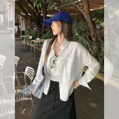 学院风polo领单排扣贴袋长袖衬衫女2025年早秋新款松弛感宽松上衣