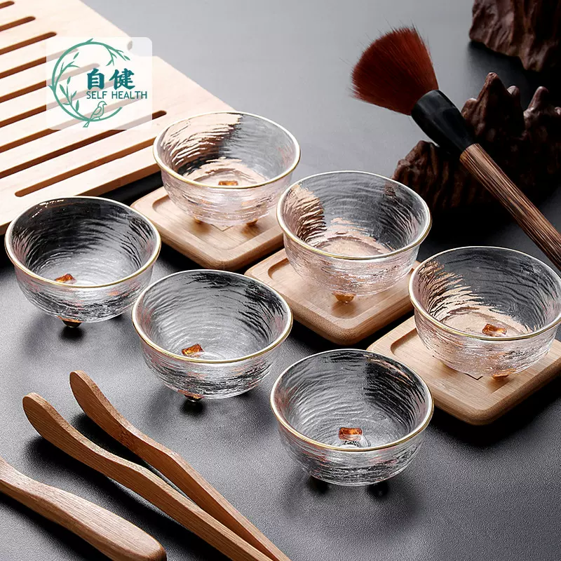 日式描金主人杯水晶玻璃茶具套装家用品茗杯子小茶杯功夫茶具批发