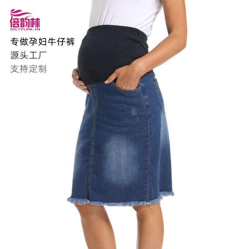 Source Factory Maternity Denim Skirt, Plus Size High-Waisted Belly Support, Distressed Hem Maternity Wear, Supports Custom Orders Based on Your Image Source Factory Maternity Denim Skirt, Plus Size High-Waisted Belly Support, Distressed Hem Maternity Wear, Supports Custom Orders Based on Your Image