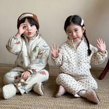 儿童睡衣冬季加厚款男童保暖宝宝加绒三层夹棉女童小孩家居服套装