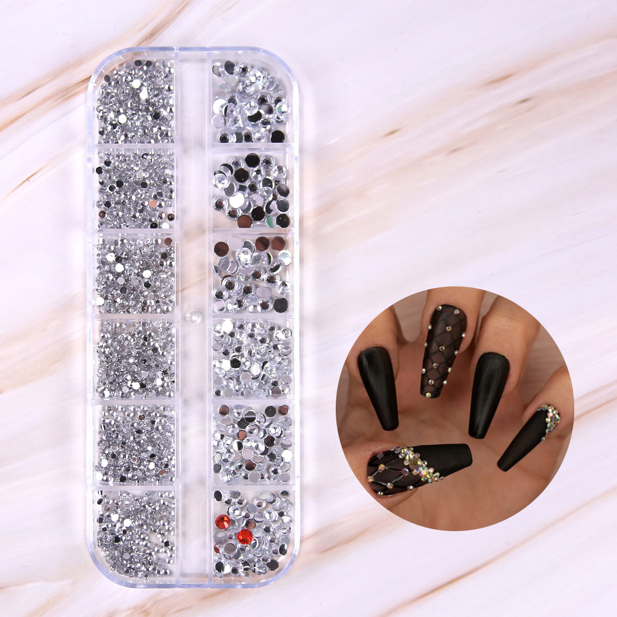 Joyas de uñas calientes transfronterizas ins12 rejilla amor estrella resina vidrio de forma especial diamante etiqueta de uñas diamante nail