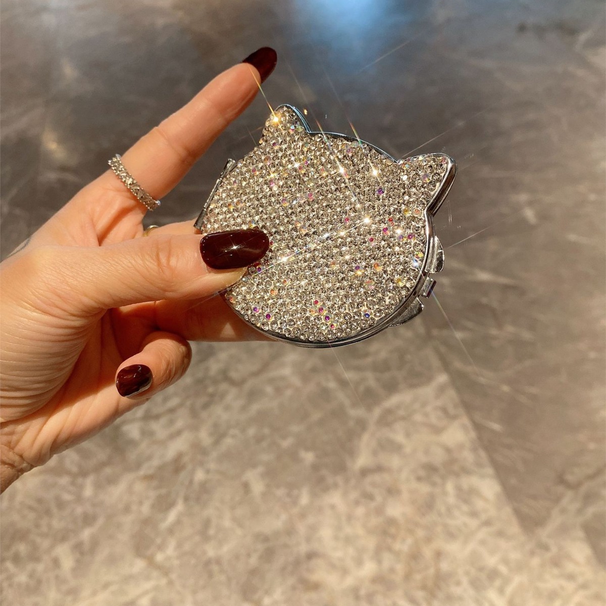 Cartoon cute handheld small folding double-sided mirror