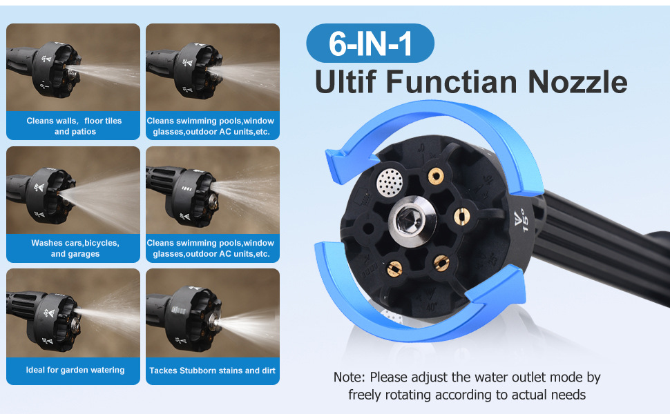 High-Pressure Water Gun Car Wash Cordless Pressure Washer Six-In-One Nozzle Handheld Portable Car Wash Gun Watering Flowers and Spraying