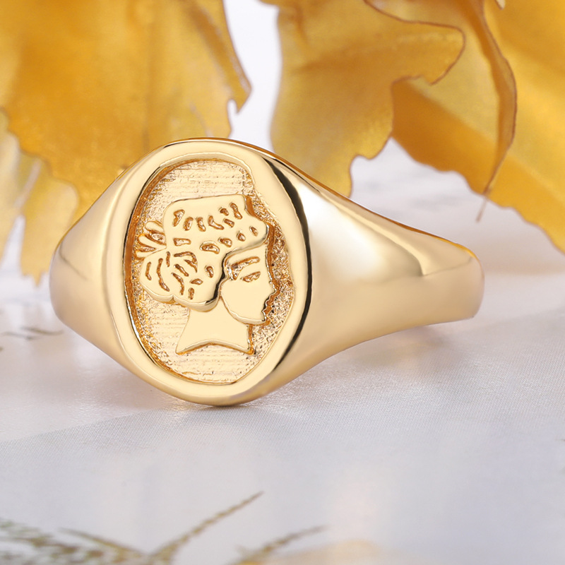 European And American New Girls Avatar Retro Ring 3d Relief Concave-convex Lady Ring Portrait Ring One Piece Dropshipping display picture 4