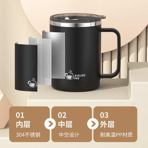 304 stainless steel anti-drop covered milk cup for student dormitory, suitable for both men and women, household and office coffee cup