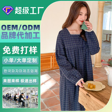 【小批量定制】吊带睡裙女夏纯棉夏季全棉大码格子薄款睡衣家居服