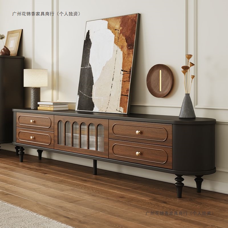 French Tv Cabinet Retro Mid-Century Style Solid Wood Tv Cabinet Coffee Table Combination Living Room Home 2025 New American Style