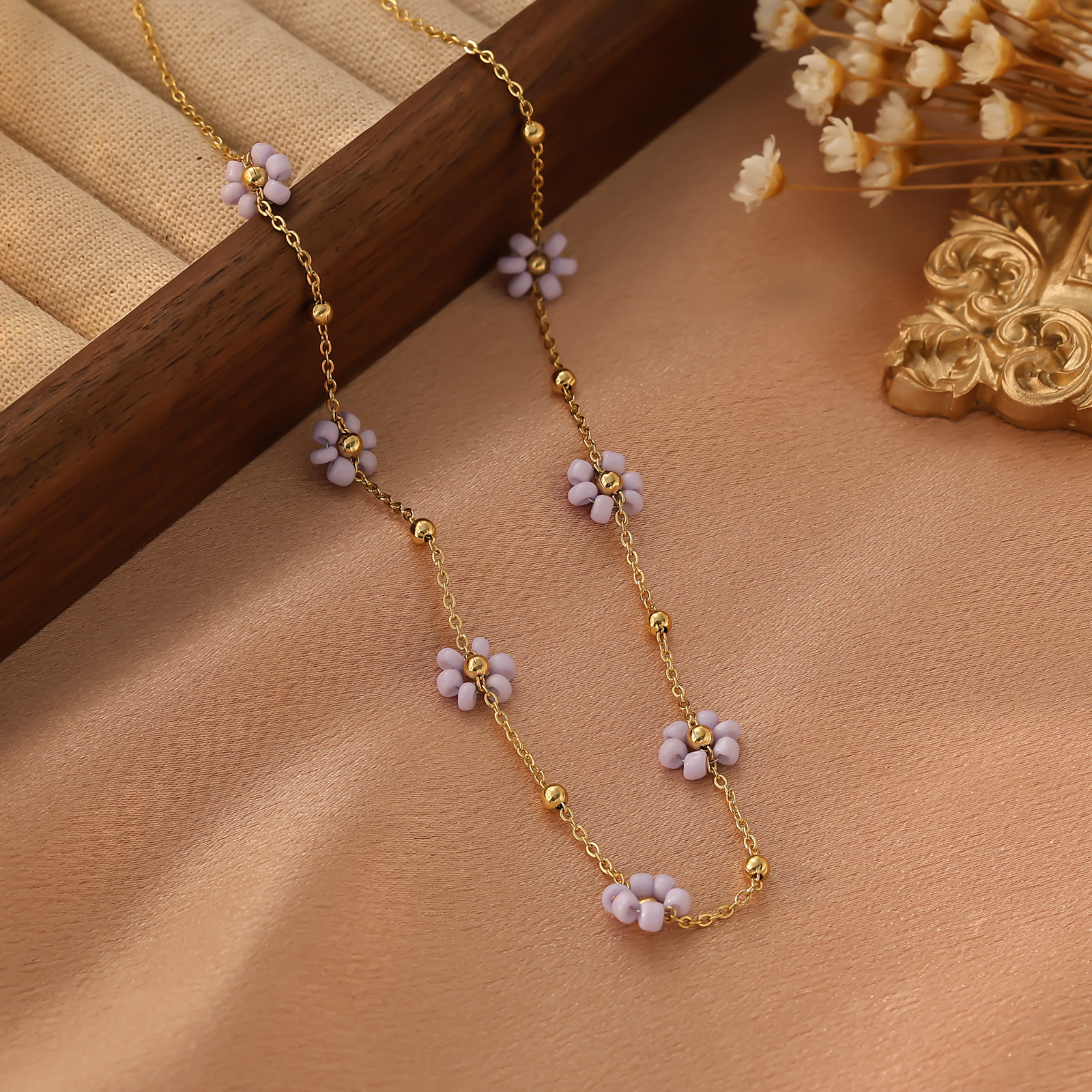 10g Weight Necklace Classification Titanium Steel Chain Material cable chain Chain Type 1 Piece Quantity Holiday, Daily Occasion Titanium Steel Material Flower Pattern All Seasons Season Women's Gender Plating Design Simple Style Style Wholesale Jewelry Simple Style Flower Titanium Steel Plating Necklace Cable Chain 5