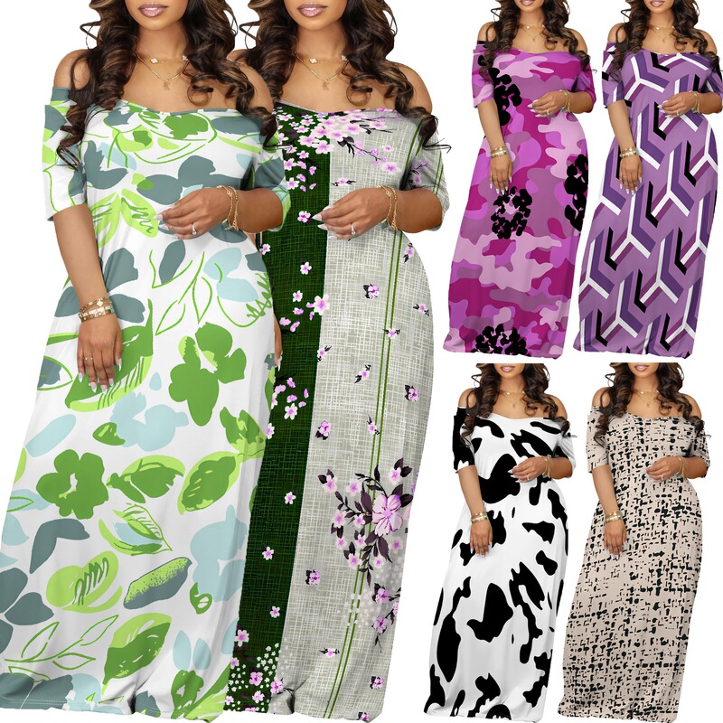 Amazon European and American Cross-Border Women's Clothing Elegant Casual Printed Sleeveless V-Neck Tie Pocket Maxi Dress Mh934