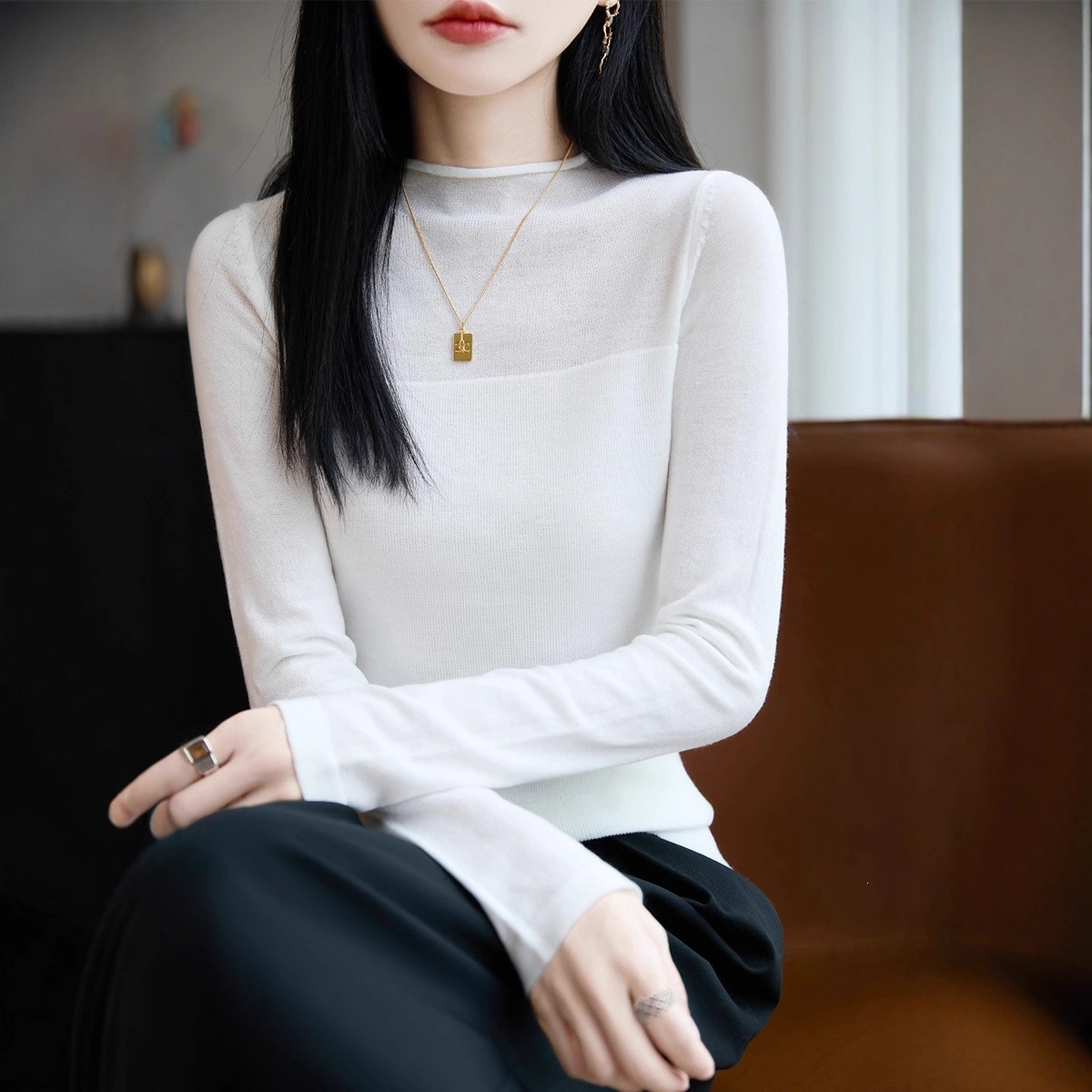 Slim-fit Korean style direct supply commuter new high-neck knitwear manufacturer autumn and winter simple base sweater women wholesale half