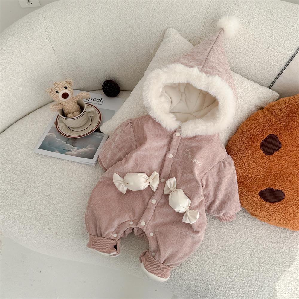 Abrigo de algodón de invierno para bebé, mamelero de caramelo tridimensional grueso estilo princesa para bebé, cien días de luna llena, chaqueta de algodón de una pieza