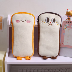 自製丑萌吐司卡通帶腳毛絨筆袋大容量學生少女鉛筆袋兒童文具盒
