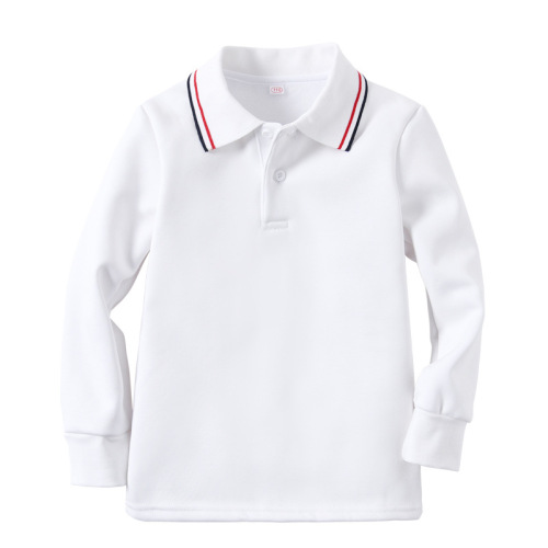 Children's polo shirt long-sleeved velvet lapel white T-shirt boys and girls winter thickened warm base shirt school uniform T
